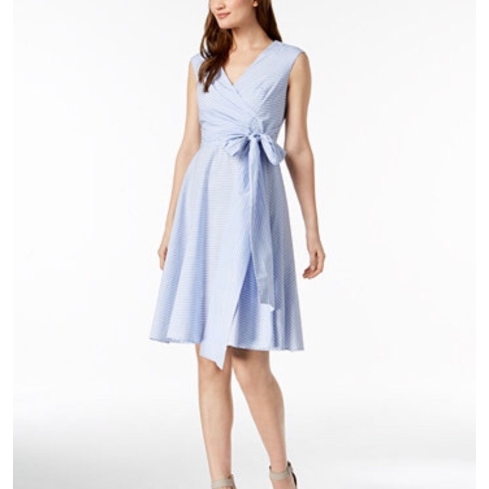 Calvin Klein Cotton Striped Wrap Dress Petite NWT